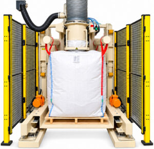 Front view of a Sofraden Bulk filling station with a filled big bag